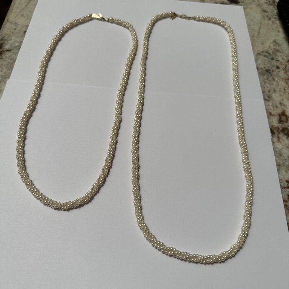 Lot Of 2 Marvella Faux Seed Pearl Bead Beaded Gold Tone Necklace 1 Signed - Picture 2 of 10